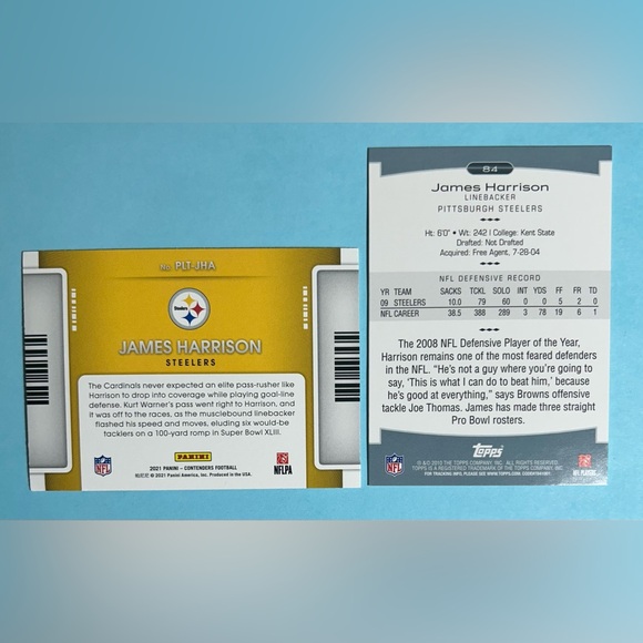 2 Cards of Steelers Great James Harrison 2021 Panini & 2010 Topps Platinum - Picture 2 of 2